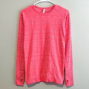 Lululemon Rest Less Long Sleeve Pullover Top Heathered Electric Coral